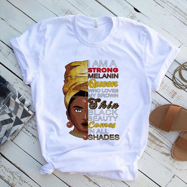 

i am a strong melanin queen t shirt women 90s punk t shirt streetwear clothes harajuku short sleeve plus size clothes, White