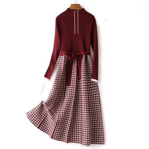 

casual dresses autumn winter knit sweater pleated dress women half turtleneck slim pull elegant office lady dress1, Black;gray