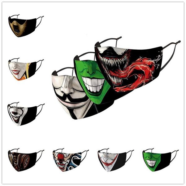 

18 colors fanny clown face mask reusable adults ice silk fabric masks adjustable elastic hook facemask cute cartoon daily mouth coverf102107