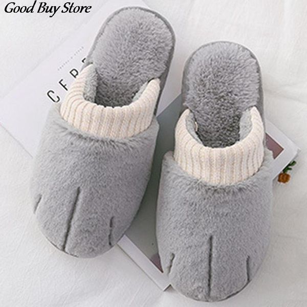 

winter indoor plus size slipper soft fur footwear home house bedroom knitted shoes women couple keep warm fashion plush slippers, Black