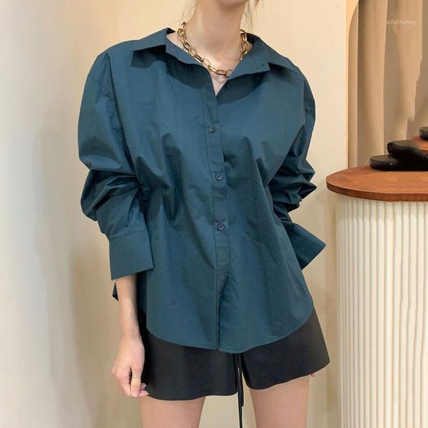 

autumn winter women and blouses long sleeve single breasted loose solid color ladies blusas mujer de moda 2020 new1, White