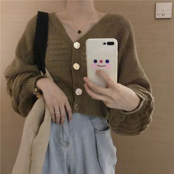 

early autumn 2020 loose sleeve thin short knitted cardigan early autumn 2020 loose sleeve thin short lantern lantern knitted cardigan qaa0o, White;black
