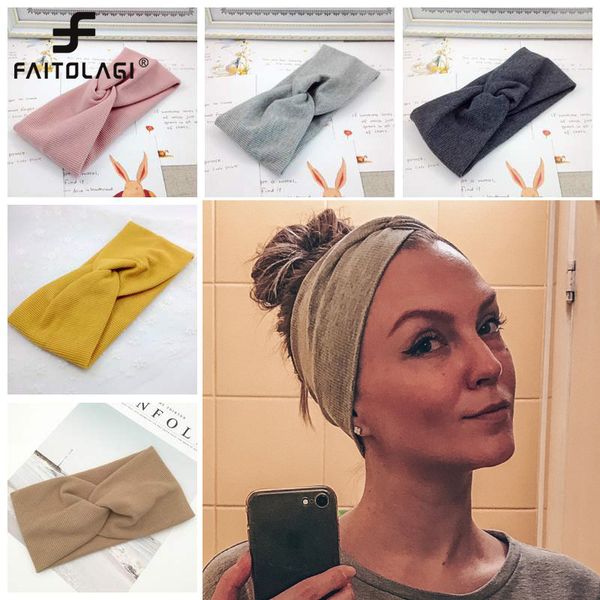 

женщины оголовье solid color wide тюрбан twist вязаные хлопок hairband спиральные двойные девочки макияж bands elastic аксессуары для волос