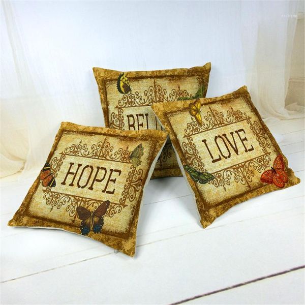 

car-covers store vintage golden cushion cover hope&love&believe quote butterfly cotton linen car sofa pillowcase 45*45cm square1