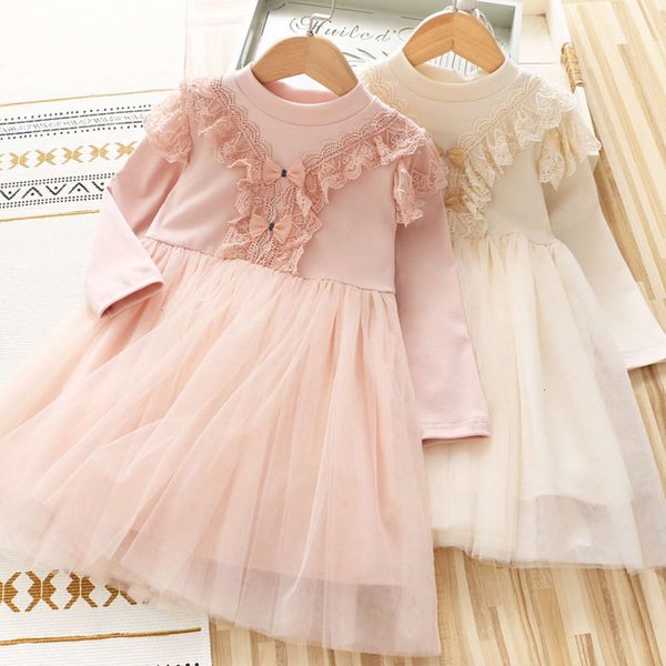 

double spring new lace children's 2021 bow round neck princs drs, Red;yellow