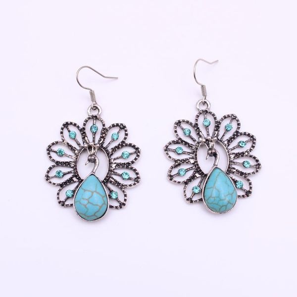 

european and american retro exaggerated peacock earrings court style, Silver