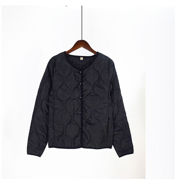 

2021 new plus size collarless women lightweight cotton coat winter warm liner with female slim jackets rl46, Black