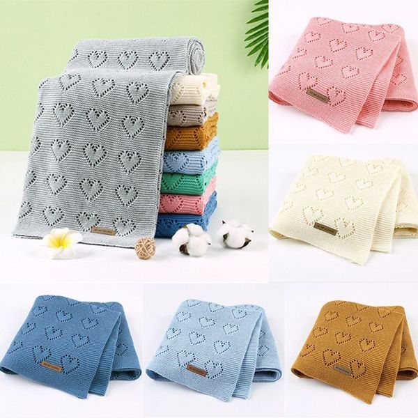 

soft breathable cotton baby blanket knitted hollow love heart newborn wrap bedding quilts infant toddler swaddling wrap1