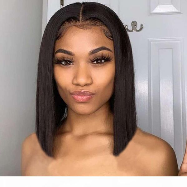 

puromi 4x4 13x4 t part straight short bob wig lace front human wigs brazilian remy hair pre plucked for black women, Black;brown
