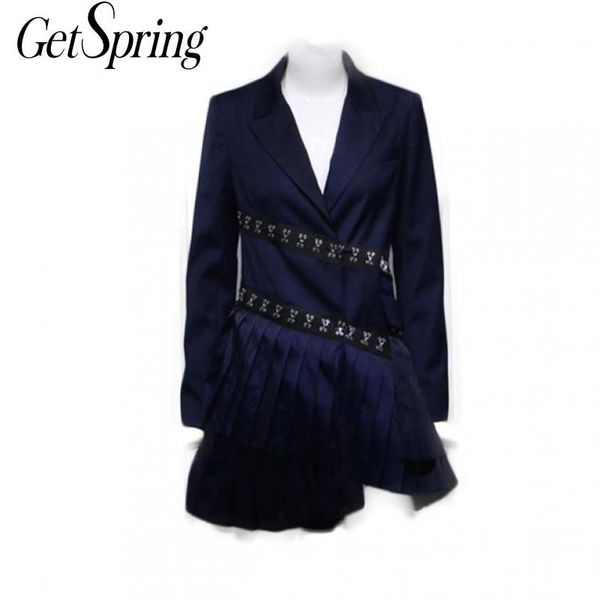 

getspring women dress ruffle patchwork irregular blazer dresses asymmetry vintage plus size autumn dresses 2020 new fashion, White;black