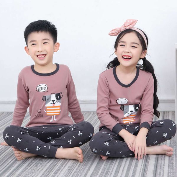 

children's pure cotton underwear set 1-13 years old boys' cloth trousers long sve spring and autumn winter girls' pajamas, Blue;red
