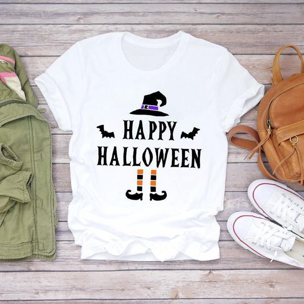 

women printing cute happy witch halloween fall autumn print ladies womens t-shirts t shirt graphic female tee t-shirt, White