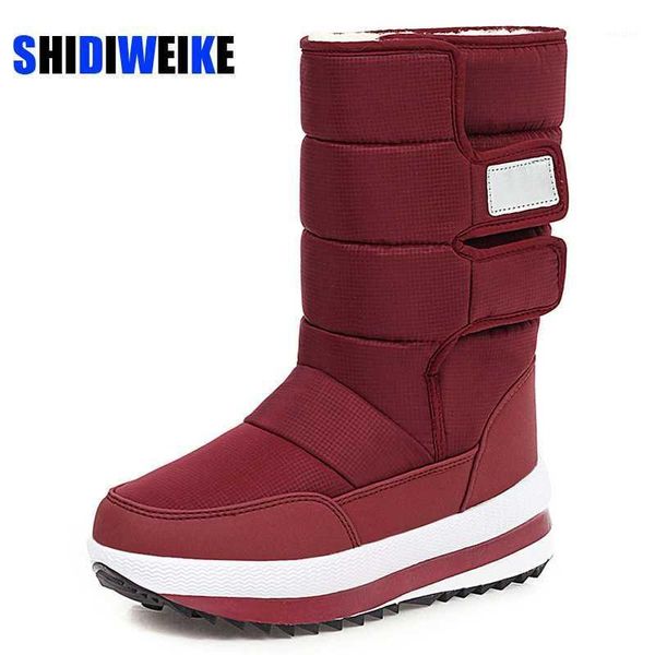 

boots 2021 snow women thick fur warm mid calf platform shoes ladies cotton waterproof winter plus size 36-41 ab8691, Black