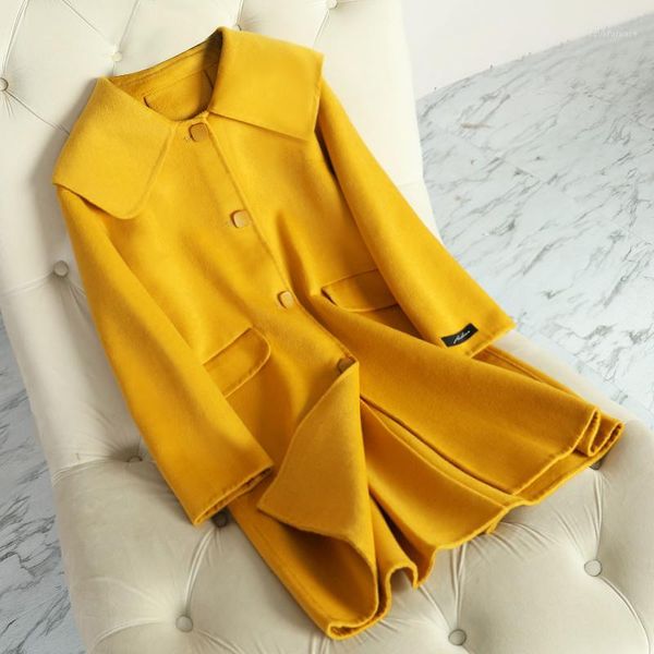 

women wool coat 2019 autumn winter new arrival female medium length woolen outerwear korean slim outerwear1, Black