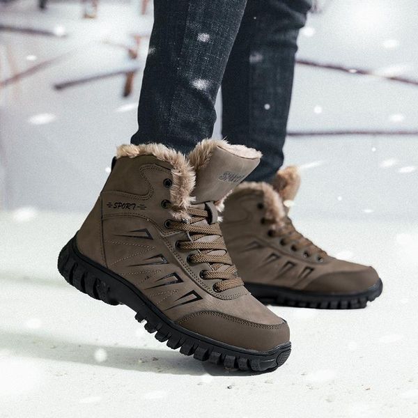 

39-48 new men's boots winter with fur 2020 warm snow boots men winter work shoes men footwear fashion rubber ankle shoes, Black