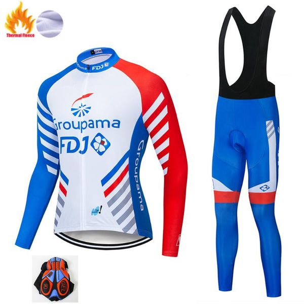 

men winter thermal cycling clothing 2020 new fdj long sleeve cycling jersey set ropa ciclismo mtb bike maillot bicycle wear, Black;blue