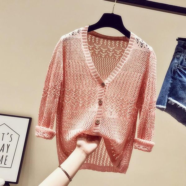 

thin ice silk knitted cardigan hollow fairy loose 2021 summer dress new short sunscreen clothes overfire cec, White;black