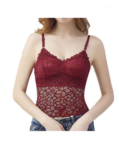 

camisoles & tanks 2021 fashion ladies lace beauty back v tie chest pad wide hem tube, Black;white