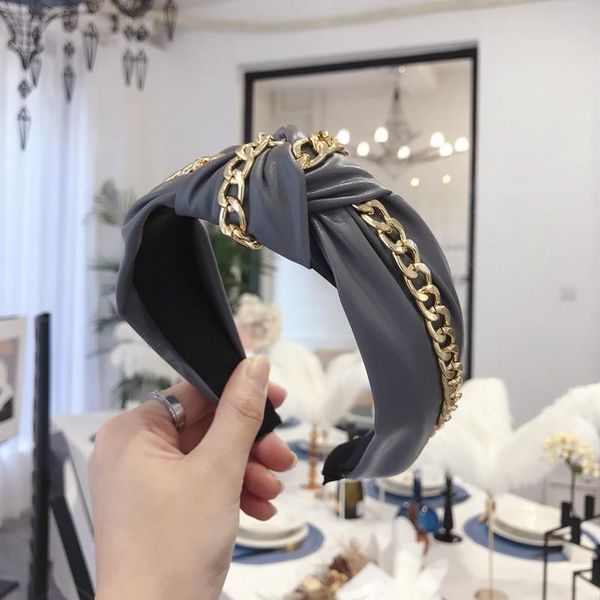 

bohemian knotted headband fashion gold chain wide side headband soft pu leather women solid color hairband bezel hair accessory q bbyuwb