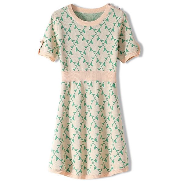 

2020 summer leaf jacquard mini short sleeve high elastic waisted women casual a line party dress 40iy, White