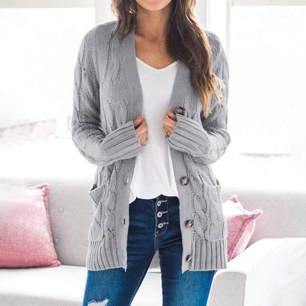 

2020 new style women sweaters autumn and winter cardigan sweater female europe v-neck single-breasted long-sleeve knitwear coat1, White