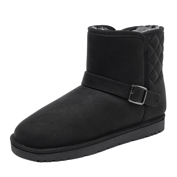 

poliang 2020 winter snow boots cow split leather ankle shoes men warm short plush ankle boots men comfortable brand shoes, Black