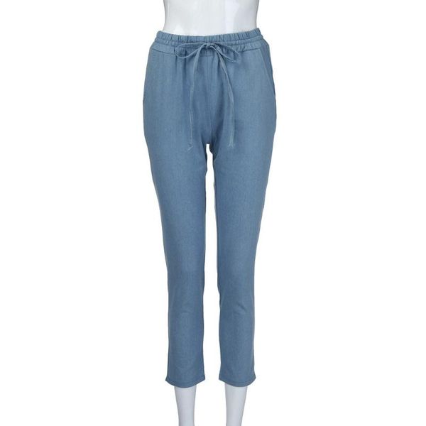 

women's jeans 2021 arrival pants womens high elasticity waist casual solid blue denim