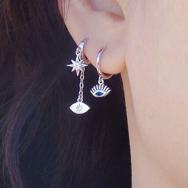 

hoop & huggie 925 sterling silver earring personality temperament hollow eyes pendant short earrings cute ear ring female jewelry, Golden;silver