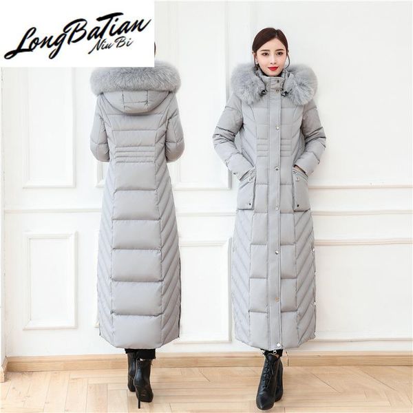 

fur natural hooded women's winter jacket woman plus size x-long duck down coat female thick warm parkas 2020 221, Black