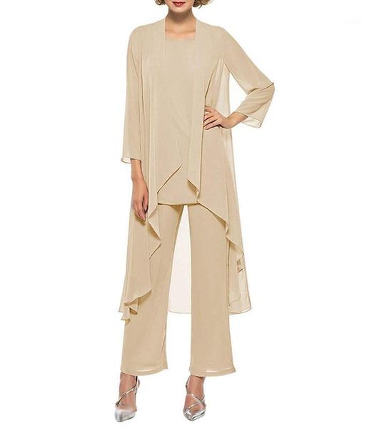 

womens 3-pieces set mother of bride dress outfits pant suits bussiness elegant formal chiffon plus size for formal wedding1, White