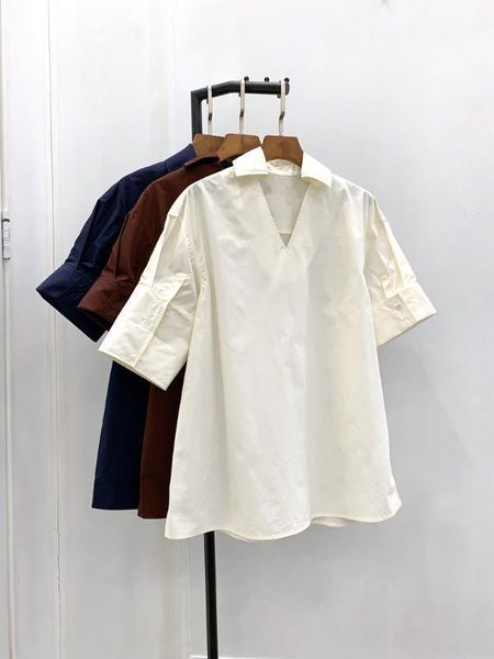 

2020 new loose women shirt cotton short-sleeved v-neck ladies office wear blouse female wild stylish casual blouses and 1, White