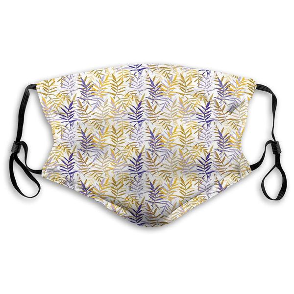 

windproof activated carbon mask,tropical, leaves in exotic hawaiian fashion paradise botany watercolor,blue violet pale brown marigold,print
