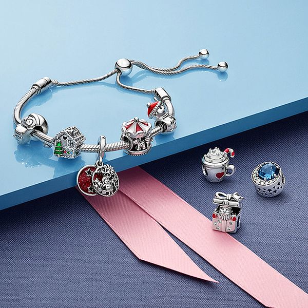 

luxury 2020 winter new 925 sterling silver beads christmas santa charm fit original pandora bracelet christmas jewelry fashion design, Black