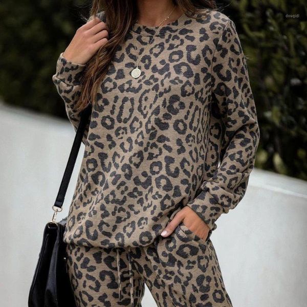 

yoga outfits 2 piece sets women autumn tracksuit long sleeve leopard print sweatshirt casual sport suit and jogger home set lounge wear, White;red