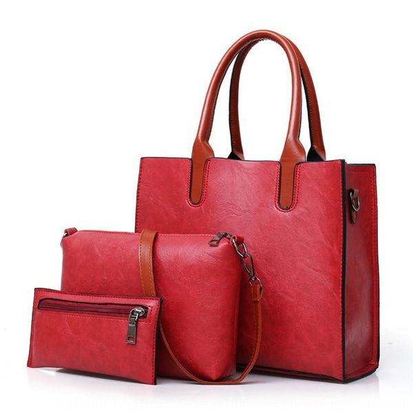 

2019 new fashion women's three piece oil skin hand versatile shoulder bag one shoulder messenger bag z18w0
