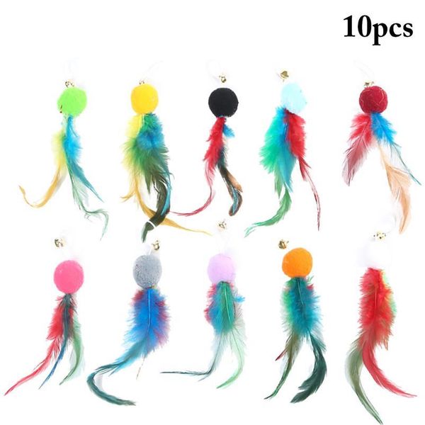 

10pcs replacement cat feather toy set cat feather teaser wand ball toy for kitten cat funny playing toys jllziv