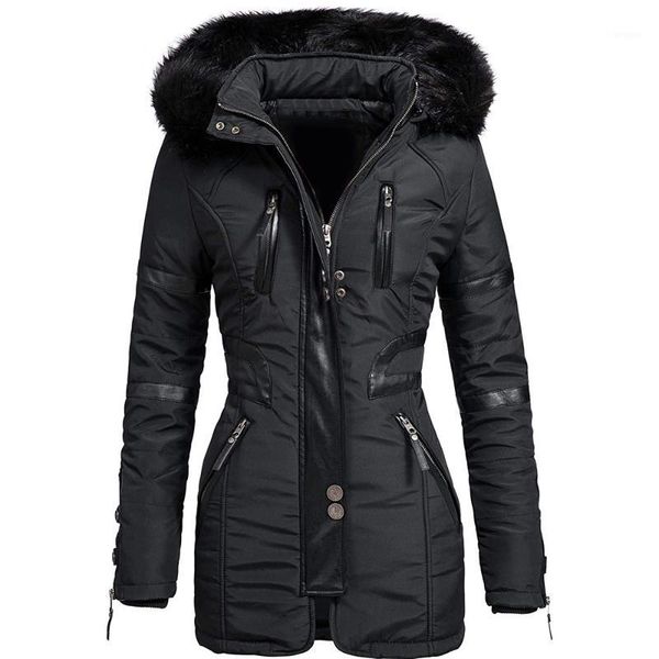 

women's thick warm black parkas hooded cotton padded jacket winter female zipper windproof outwear women winter cotton coat d301