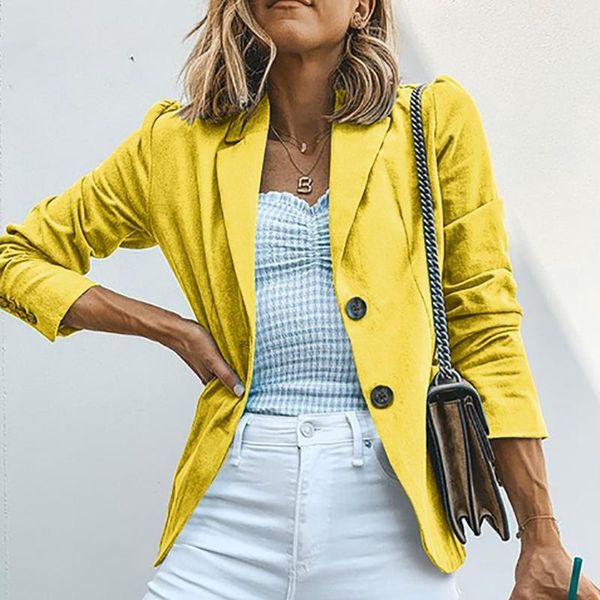 

women elegant blazer ladies 3 colour solid turn down collar jacket long sleeve notched pocket office casual outerwear, White;black