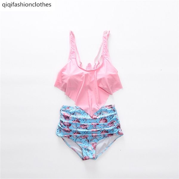 

single swimsuit with large ruffle and high waist to cover the belly, White;black