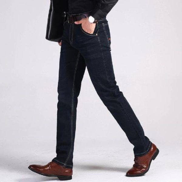 

new straight leg jeans 2020 spring autumn high-quality youth business casual pants made worn jeans fashion slim stretch pants, Blue