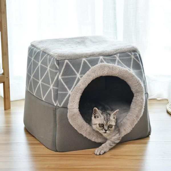 

foldable cat bed kitten house small pet tent soft litter nest cathouse sleep bag basket winter warm cozy cave with mat pad
