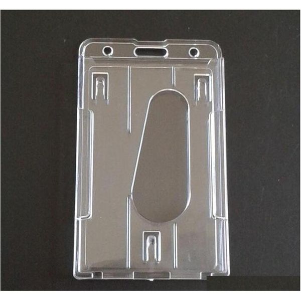 

vertical hard transparent plastic badge holder double card id bussiness office school stationery 10x6cm sqcgew bdenet