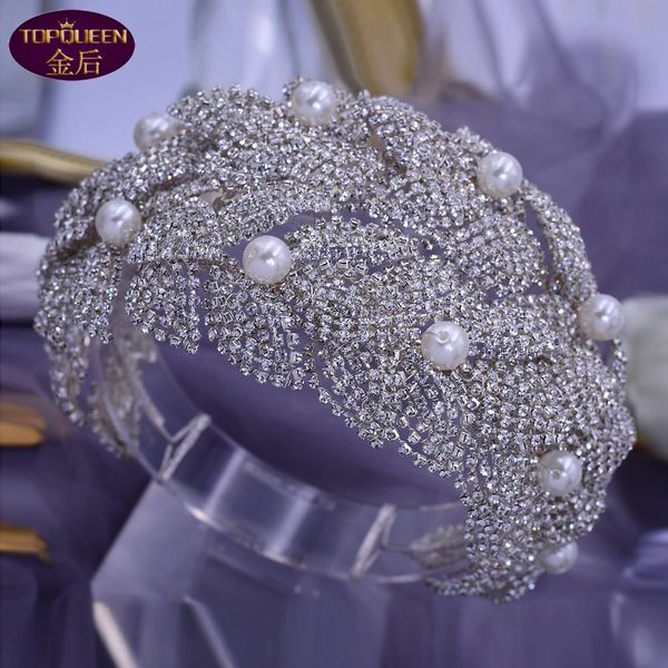 

leaf pearl diamond tiara double strand baroque crystal bridal headwear crown rhinestone with wedding jewelry hair accessories diamond bridal, Silver