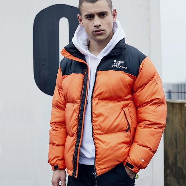 

2020 new arrival fashion parka clothes male coat collar man loose casual stand thick short patchwork winter jacket men, Black