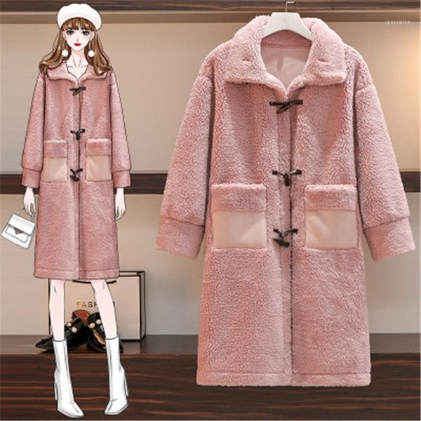 

2020 autumn winter fashion new plus size women's fur one-piece loose lapel long-sleeved jacket trend 2591, Black