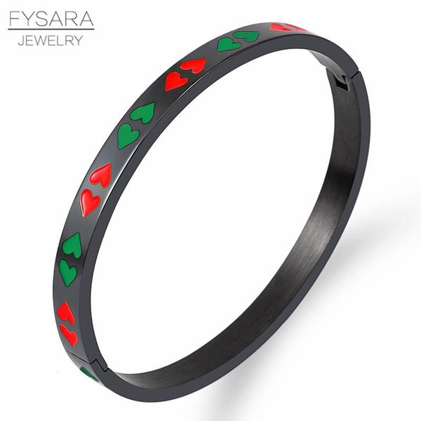 

fysara double heart enamel bracelet bangles for women titanium steel charm cuff bangle statement punk jewelry multi color bbyzdq, Black