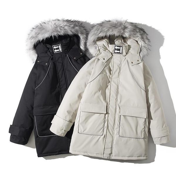 

men's down & parkas legible winter jackets men parka casual thick coat solid zip up long jacket male loose coats, Black