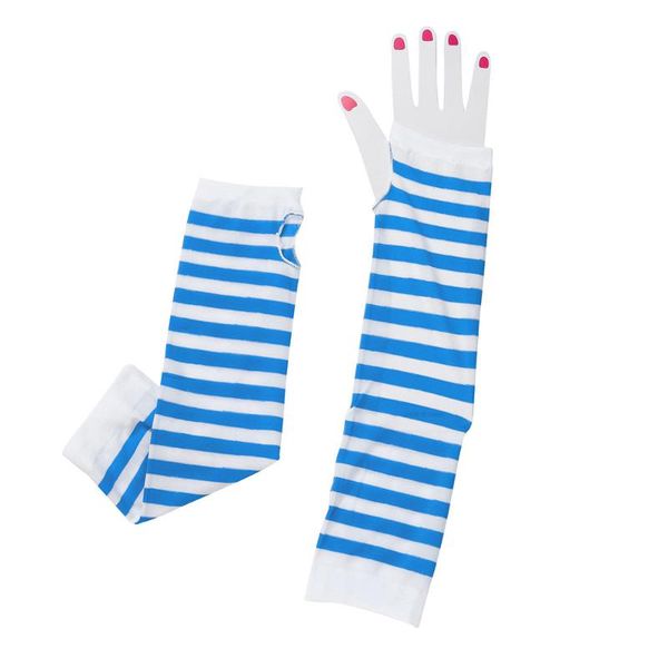 

five fingers gloves sagace fashion women lady striped elbow warmer knitted long fingerless mittens christmas party gift, Blue;gray