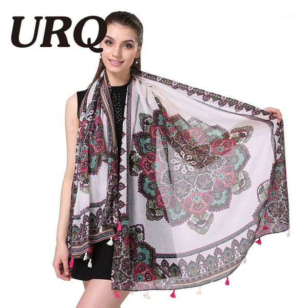 

wholesale- new bohemian style long cotton scarf 2016 woman scarves with tassel from india flower print scarves shawl foulard v9a185891, Blue;gray
