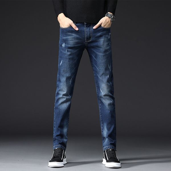 

2020 spring new slim jeans elastic small trouser leg men's casual trend versatile pants, Blue